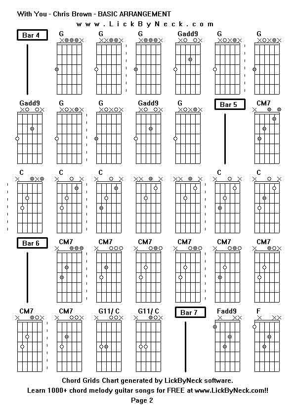 Chord Grids Chart of chord melody fingerstyle guitar song-With You - Chris Brown - BASIC ARRANGEMENT,generated by LickByNeck software.